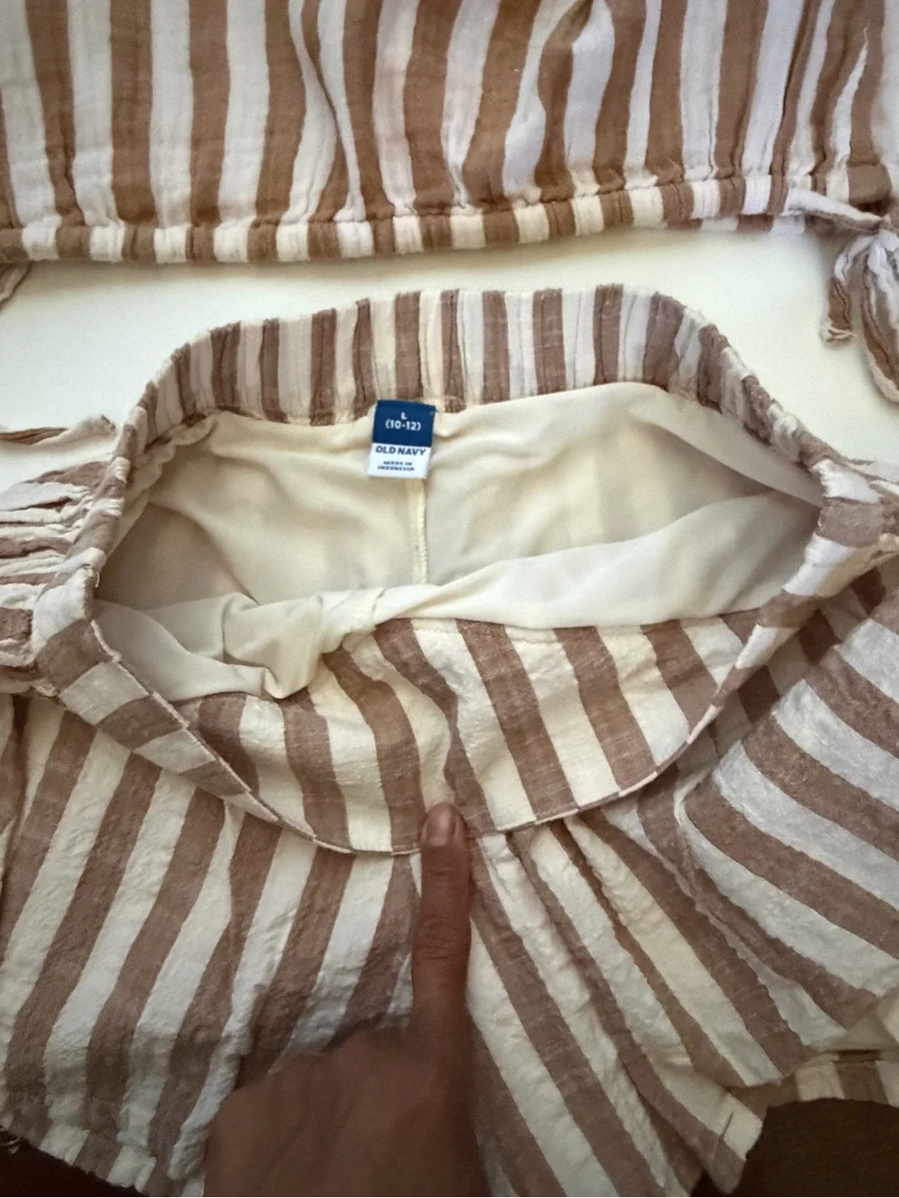 Old Navy Beige and White Striped Two-Piece Set